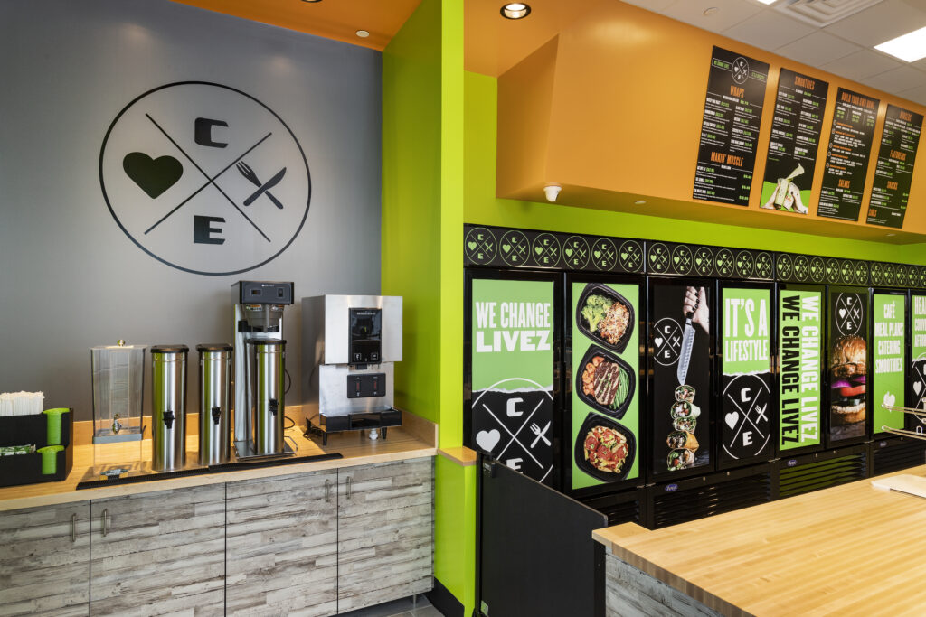 Clean Eatz counter and beverage station