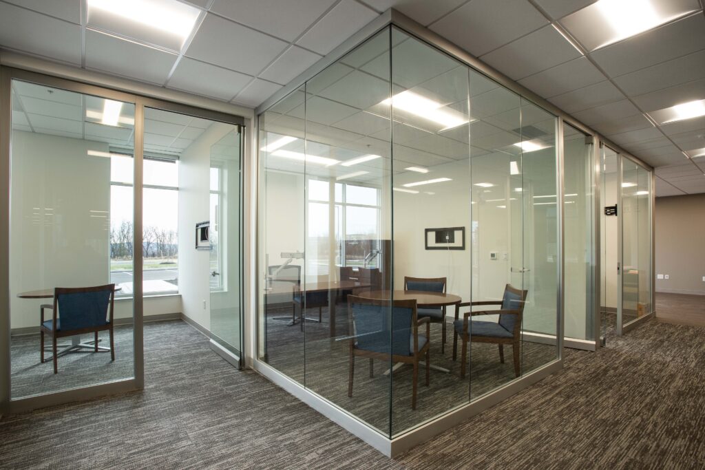 interior office spaces with glass walls, Westgate Office Park in York, PA